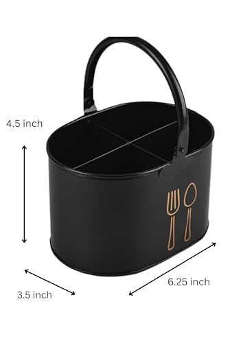 Image of D&G Homes Metal Cutlery Holder for Kitchen, Spoon Stand for Dining Table | Multi-Compartment Organizer | Rust-Resistant | Compact & Stylish | Kitchen & Dining Use| Easy to Clean| 17x12x10cm | Black