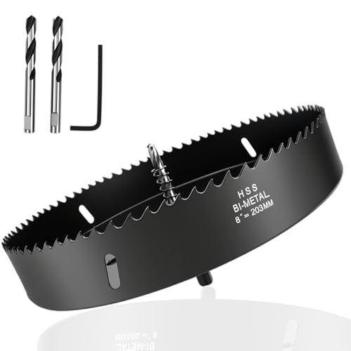 Rannb Hole Saw 8-inch Metal Hole Saw Kit Set Bi-Metal Hole Cutter Drill Bit with Sharp Teeth for Drilling Holes in Wood Plastic Drywall PVC Boards