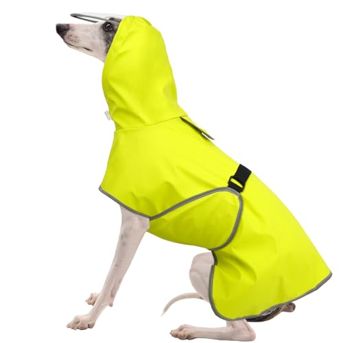 FUAMEY Dog Rain Coat Extra Large | Belly Protection, Leash Hole, Rainy Morning Runs, Clear Hood, Lightweight, Border Collie Yellow XL (25 - 54lb)