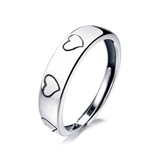 Bague ajustable pour femme en cœur argenté rétro chic et romantique