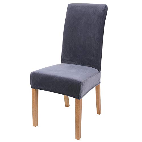 Preisvergleich Produktbild smiry Velvet Stretch Esszimmer Stuhlhussen, Weiche abnehmbare waschbar Esszimmerstühle Schonbezüge, 6er Set, Dunkelgrau