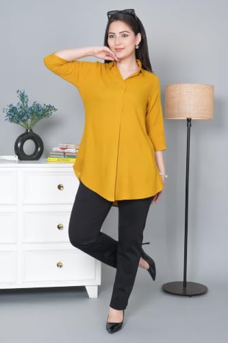 Image of Mlada Rayon Flare Top for Women | 3 /4th Sleeve Regular Fit and Flare Top | Women Office Tops Tunic | Western Long Shirt Top for Women | Shirt Collar Top for Women | Rayon Tunic Tops for Women Western