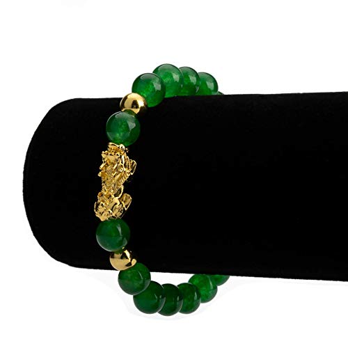 ZenBless Fengshui Porsperity Jade Bracelet Lucky Charm Feng Shui Black Obsidian Wealth Bracelet Gift for Men Women with Gold Plated Pi Xiu Pi Yao Attract Wealth Good Luck(Green)2
