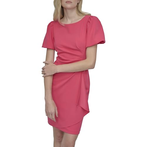 Image of DKNY Women's Short Sleeve Boat Neck Side Ruched Dress