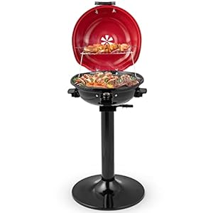 HAPPYGRILL 1600W Electric Grill Outdoor BBQ Grill with Warming Rack for 15-Serving Barbecue Grill Portable Stand BBQ Grill