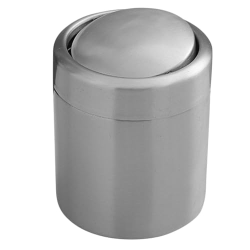 Cubo de basura pequeño de acero inoxidable de 1,5 L con tapa para mesa de oficina