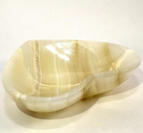 Hqrp-Crystal Hc Set: 5.25 Inch Silver Onyx Heart Shaped Bowl Banded Natural Mineral Sparkling Striped Crystal Polished Stone Cup thumb #1