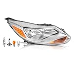 HECASA Headlight Assembly Right Compatible with 2012-2014 Ford Focus 4-Door Halogen Front Headlamp Light w/Bulbs Clear Lens + Chrome Housing Passenger Side Replacement for FO2503298