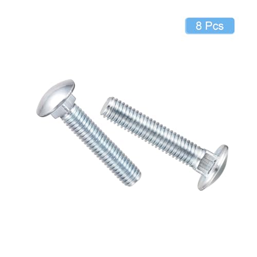 Image of uxcell 3 /8-16x2 Carriage Bolt, 8pcs Round Head Square Neck Screws, Carbon Steel Zinc Plated, Fully Threaded, Silver