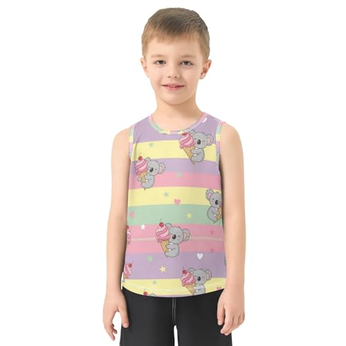 J JOYSAY Koala Ice Cream Stripes Boys Tank Top Sleeveless Muscle Shirts Quick Dry Workout Sport Active Kids T-Shirts 3-15T2