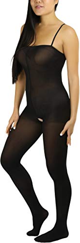 ToBeInStyle Women’s Bodystocking Fishnet Mesh Opaque Sheer Lingerie Bodysuit - Opaque Solid Crotchless Black - One Size
