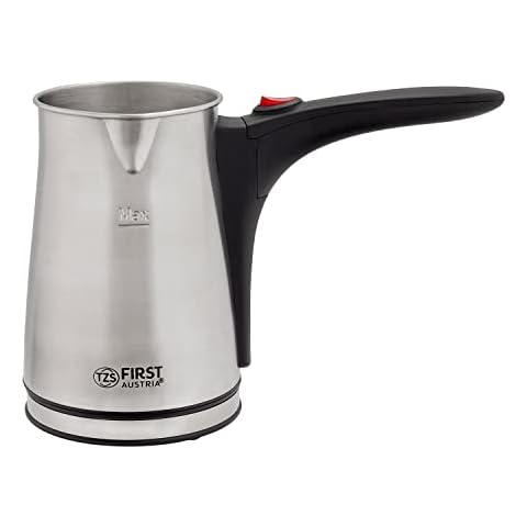 TZS First Austria elektrischer Türkischer Kaffeekocher, 0,35 Liter, 800W Mokkakocher Espressokocher Edelstahl Wasserkocher Cover