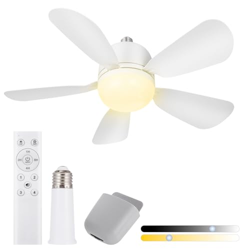 50CM Ventilador de Techo con Luz y Adaptador Extensor E27, Ventilador de Techo con Luces y Control Remoto, Ventilador de Techo con Luz LED para Baño, Cocina, Dormitorio y Garaje (50CM, Paquete, 1)