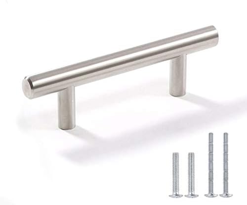 Aybloom Cabinet Handles - Pack of 30 Stainless Steel Brushed Satin Nickel Finish Hollow Tube T Bar Drawer Pulls for Kitchen Furniture Hardware(Satin Nickel, Overall Length: 6", Hole Center: 3-3/4")