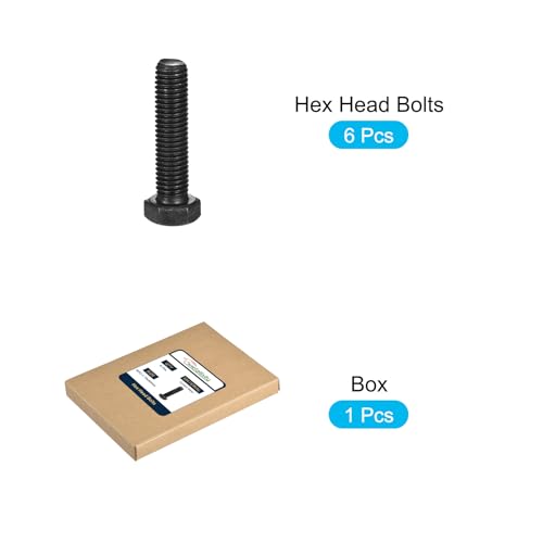 Image of METALLIXITY Hex Bolts (M12-1.75x50mm) 6Pcs, 12.9 Grade Carbon Steel Fully Threaded Black Oxide, Coarse Thread UNC Hex Head Screw Bolt - for Mechanical Repair