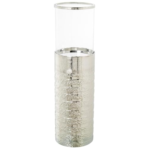 Portavelas de Suelo de Aluminio y Cristal en Plateado y Transparente 102x41x43 cm