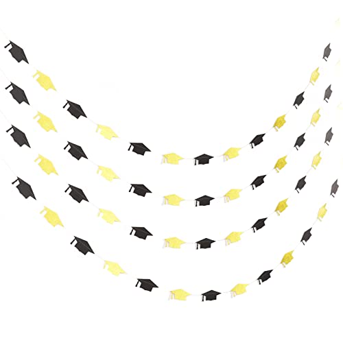 Banner de Chapéu de Formatura Ecológico de 4 Peças Com Glitter Preto e Dourado para Decorações de Fe