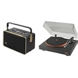 Bundle of JBL Authentics 300 - Retro Style Wireless Bluetooth/WiFi Home Speaker, Built in Battery, Built-in Wi-Fi, Alexa and Google Assistant + JBL Spinner - Bluetooth Turntable with AptX-HD (Orange)