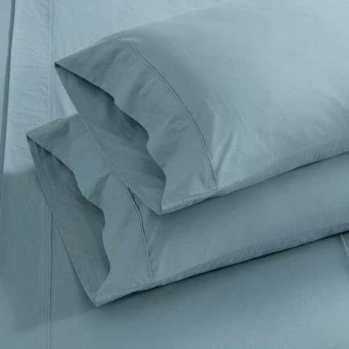 Image of Martha Stewart - Cotton Percale King Sheet Set with Pillowcases | 100% Cotton Percale, Crisp & Breathable, Fits Up to 17-Inch Mattresses, Includes Flat Sheet, Fitted Sheet & 2 Pillowcases