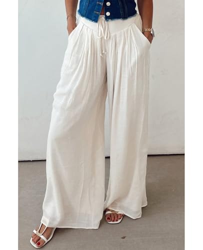 Wide Leg Pants for Women Casual Tie Waist Pleated Trouser 2025 Casual Flowy Loose Comfy Fit Lounge Pants with Pockets3