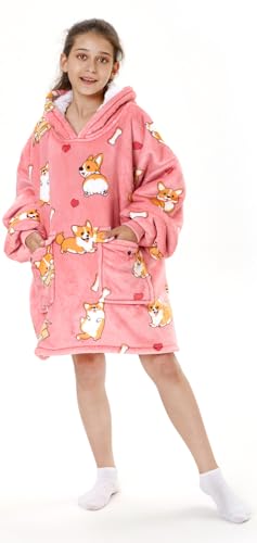 SENVINI Wearable Blanket Hoodie, Oversized Blanket Sweater With Sleeves for Teen Girls 10-12, Fuzzy Cozy Big Hooded Blanket Sweatshirt Jacket Robe, Cute Hideout Hoodie for Girl Sister Gifts