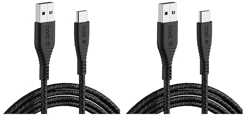 boAt Type C A325/A320 Tangle-free, Sturdy Type C Cable with 3A Rapid Charging & 480mbps Data Transmission(Black) (Pack of 2)