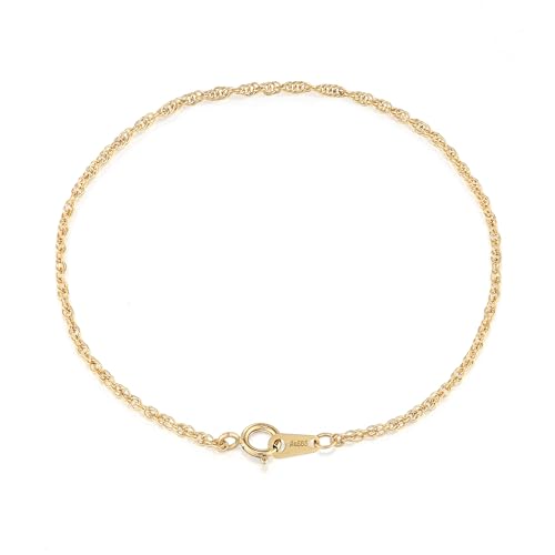 Luxmad 14K Gold Rope Bracelets Thin Real Gold Dainty Twist Link Chain 1.8mm 6-7 Inches for Women Men Hypoallergenic Non-Tarnish Dainty Layering Minimalist Jewelry (7 in)