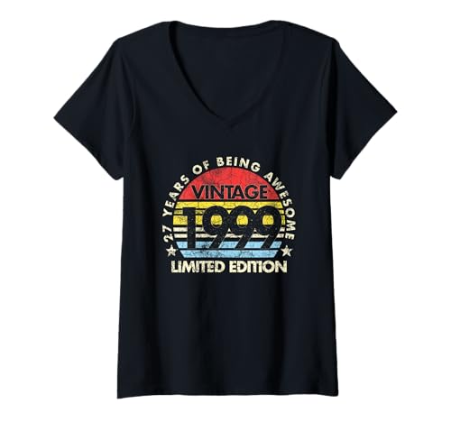 Women's 27 Year Old Vintage Retro 1999 Limited Edition 27th Birthday V-Neck T-Shirt