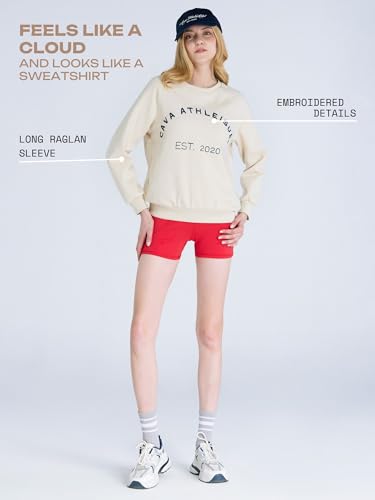 Image of CAVA Essential Sweatshirt for Women | Brushed Fleece, Round Neck, Full Sleeves, Ribbed Cuffs, Embroidery Detail | Cozy Loungewear & Travelwear