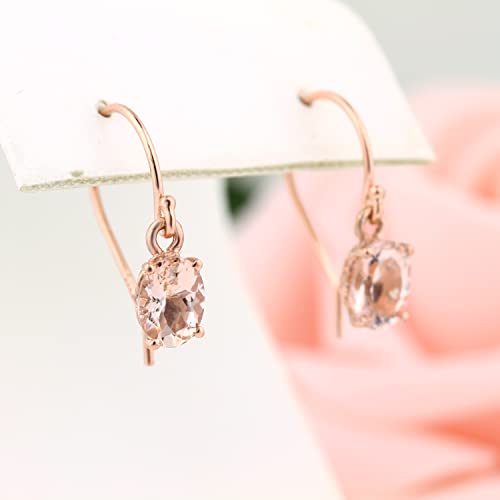 GNG Rose Gold -Plated Sterling Silver Genuine Morganite Fleur-de-lis Style French Wire Earrings 1.30 cttw 7X5MM Oval +USA Made2