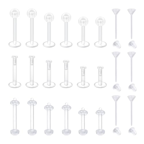 VCMART Clear Earrings for Sports Work Surgery Mix Set Plastic Clear Piercing Retainer Clear Cartilage Helix Tragus Conch Daith Ear Lobe Eyebrow Septum Nose Lip Labret Monroe Piercing Retainer 16g 20g