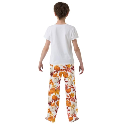 Happy Fall Pumpkin Maple Leaf Boys Long Pants Soft Trousers Elastic Waist Kids Lounge Bottoms with Pockets S-XL3