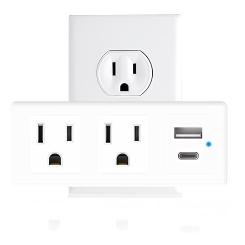 Multi Plug Wall Outlet Surge Protector with USB Ports - 2 Outlet Extender with 2 USB Ports (1 USB-C) - 300J Power Strip with Adapter Spaced Outlets for Home, Travel, Office (White) 1 Pack