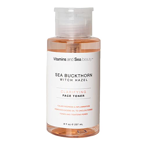 Vitamins and Sea Beauty, Witch Hazel Face Toner Clarifying Facial Balancing Calming Tightening Pore Minimizer with Sea Buckthorn, All Skin Types, 8 Fl Oz