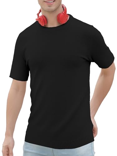 DAIMIDY Men's Crew Neck Pullover Sweater Wool Blend Tee Solid Knitted Soft Short Sleeve Casual Basic Tops