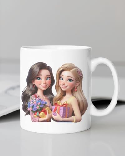 Image of Funny Bestie with Friendship Quotes Printed 325 ml Ceramic Coffee Mug /Tea Cup Gift for Girls, Best Friends, Sister Mom, Wife, Girlfriend 325 ml (Front Back-16)