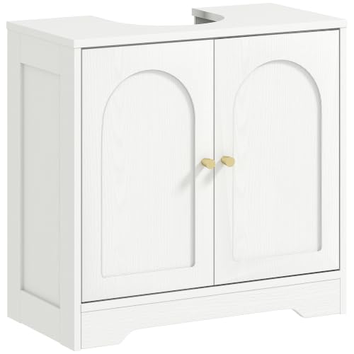 HOMCOM Mueble Bajo Lavabo 2 Puertas con o sin Pedestal 60x30x65 cm Blanco