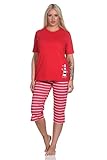 Normann Maritimer Damen Kurzarm Capri Schlafanzug mit Leuchtturm - auch in Übergrössen, Farbe:rot, Größe:52-54