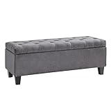 Redlife Ottoman Bench With Storage - Button Tufted Fabric, Solid Wood Leg, Safety Hinge, 330 LBS Load for Bedroom, Living Room, Entryway (Gray)