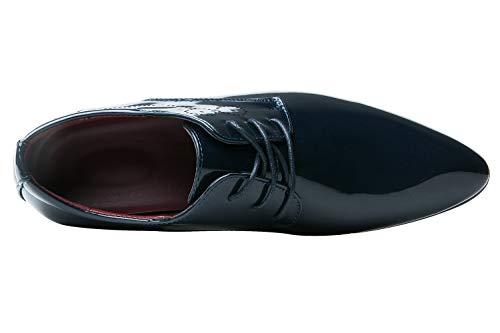 Dress Shoes for Men Pointed Toe Classic Patent Leather Lace Up Oxford Blue Red White4