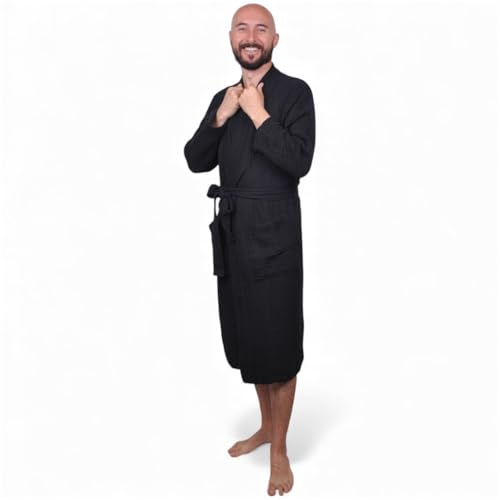 Image of Muslin Bathrobe - Cotton Gauze Robe for Women and Men - Lightweight Breathable Summer Kimono - Boho Spa /Maternity Robe