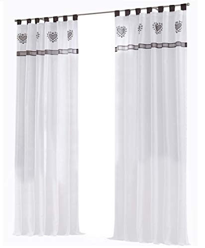 BAILEY JO 1 paquete de cortinas con diseño de corazón, bordado transparente, cortina de voile (140 x 175 cm), color gris con trabillas Cover