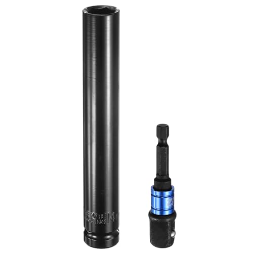 sourcing map Deep 6-Point Impact Socket 1/2" Drive 14mm Metric Socket 6" Length with 1/4" Hex Shank Adapter, CR-V Steel Socket Adapter Accessory Tool Set Kit for Hex Bolts Nuts