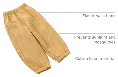 Image of Kids Tales 3 Pack Boys Girls Cotton Linen Pants Child Basic Plain Solid Trousers Big Kids Elastic Waist Long Pants Bloomers
