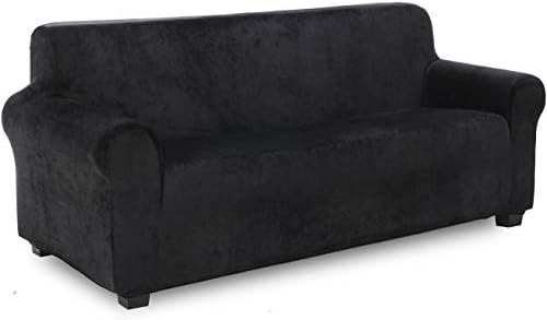 TIANSHU Velvet Sofa Cover Furniture Protector Velvet Couch Cover for 3 Cushion Couch Form Fit Slip Resistant Stylish Furniture Protector Machine Washable Sofa Slipcover 3 Seater(Sofa,Ivory)