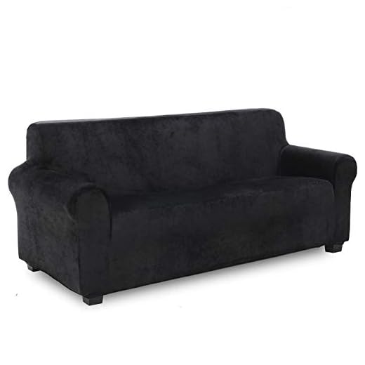 TIANSHU Soffskydd i sammet möbelskydd sammet sofföverdrag för 3 kuddar soffform passar halkfri elegant möbelskydd maskintvättbar soffa överdrag 3-sits (soffa, svart)