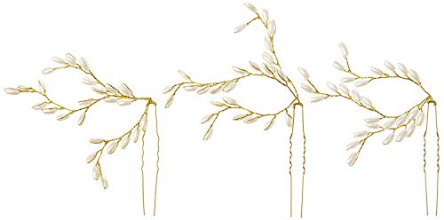Gold Wire Beaded Wedding Hair Pins Wedding Vine Headpiece(Pack of 3)