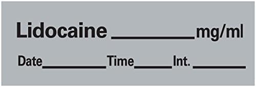 PDC Healthcare AN-11 Anesthesia Removable Tape with Date, Time & Initial, Lidocaine Mg/Ml, 333 Imprints, Gray, 1/2" Width, 500" Length