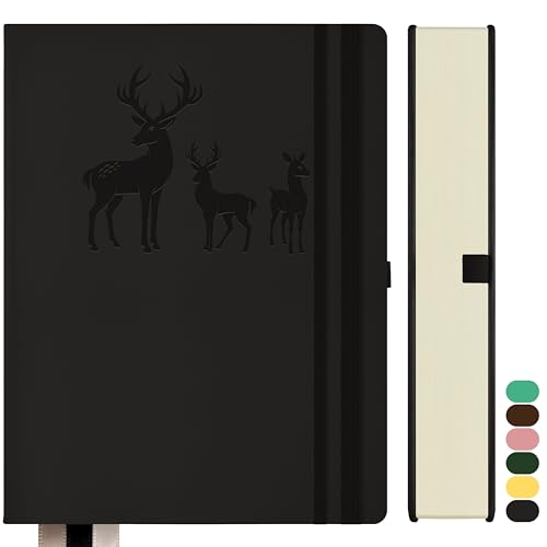 Qefuna Cuaderno de rayas A4, Bullet Journal A4 grueso bloc de notas, 360 páginas, 100gsm de papel rayado para las mujeres hombres de oficina diario de la escuela, 21.3 x 28.1cm, Negro