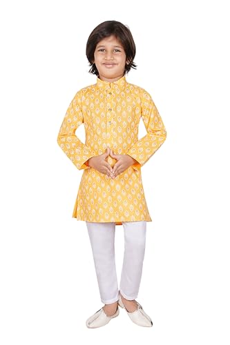 Tathastu Boys Festive Cotton Kurta Pajama Set - KS1889B-4 - Yellow